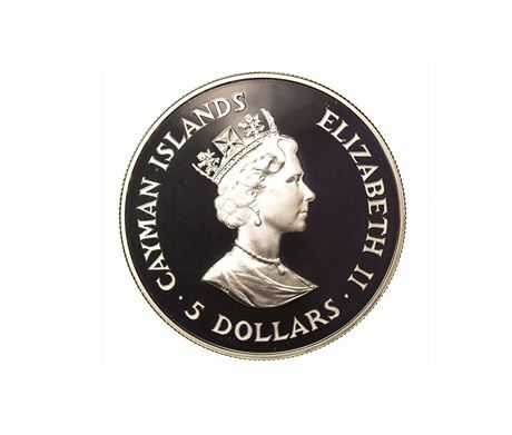 1987 SILVER PROOF CAYMAN ISLANDS $5 COIN
